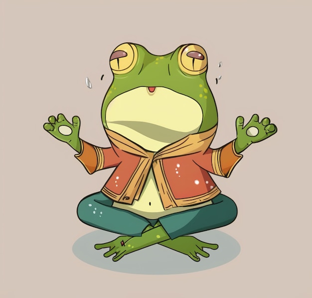 A frog in a yoga pose with his eyes closed.