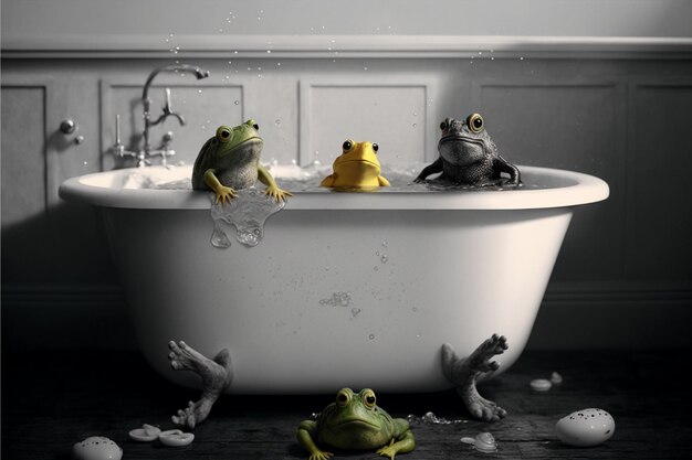 frogs having fun in the tub generative Ai