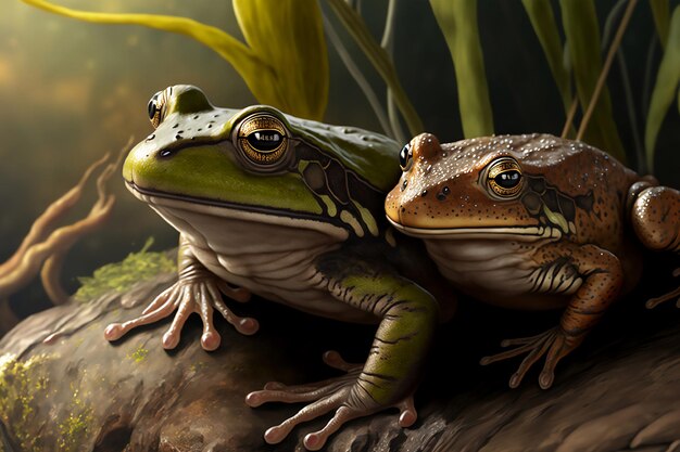 frogs resting on a rock created using generative ai