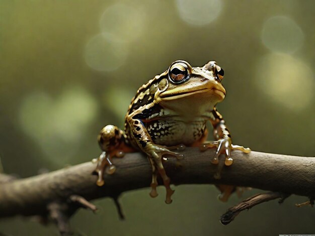 Frogs sitting on top of a tree branch