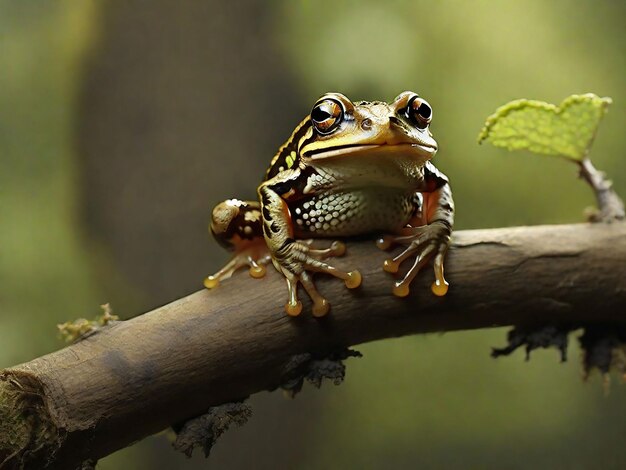 Frogs sitting on top of a tree branch