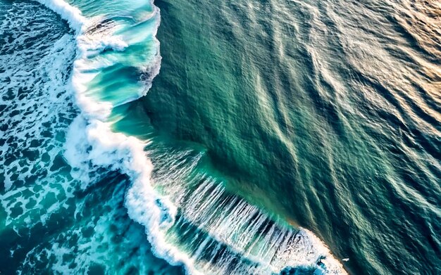 From the above aerial view of turquoise ocean water with splashes and foam for abstract AI_Generated