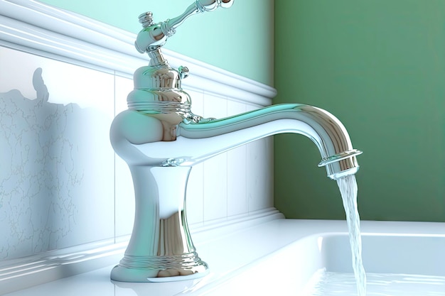 From beautiful new tap water flows into sink in bathroom