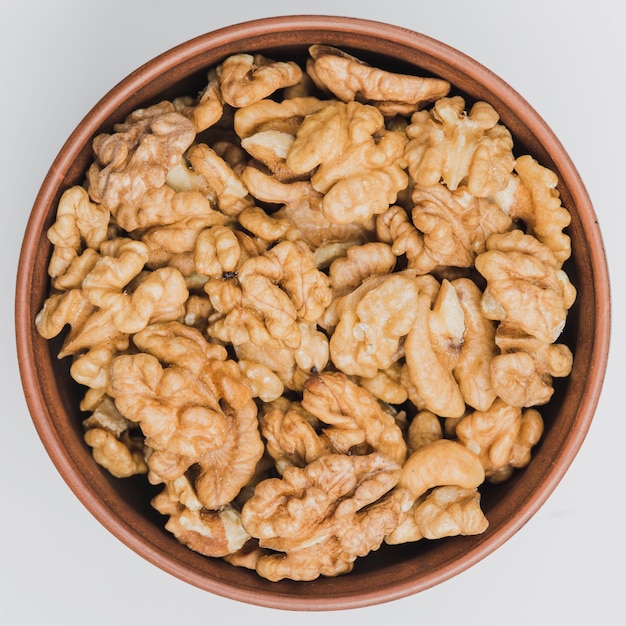 From above bowl with walnuts