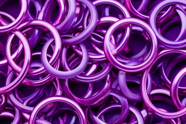 From above bright pink rings of different sizes on purple background