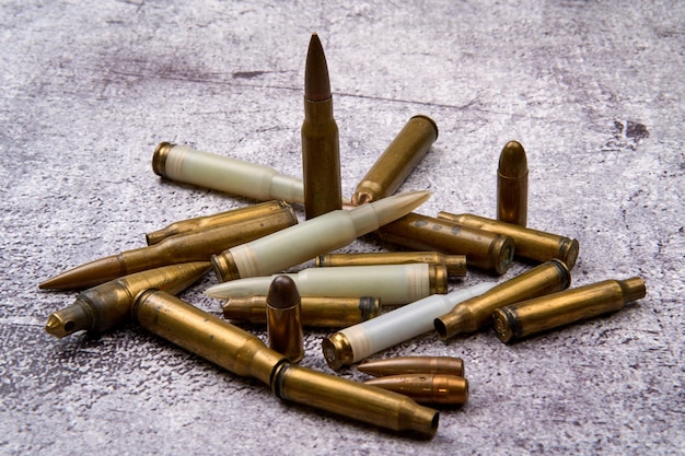 Photo from above of collection of fired golden bullets