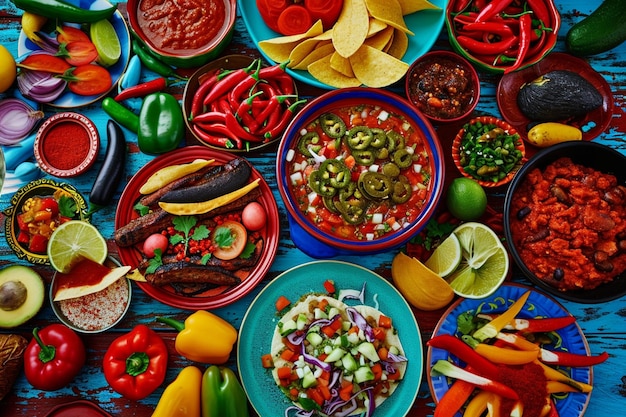 Photo from above composition of mexican food