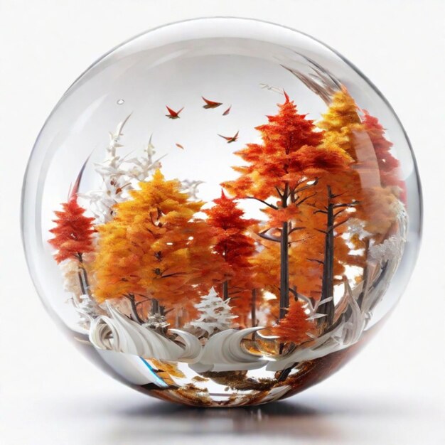 Photo from fall to winter detailed 3d art in a crystal sphere