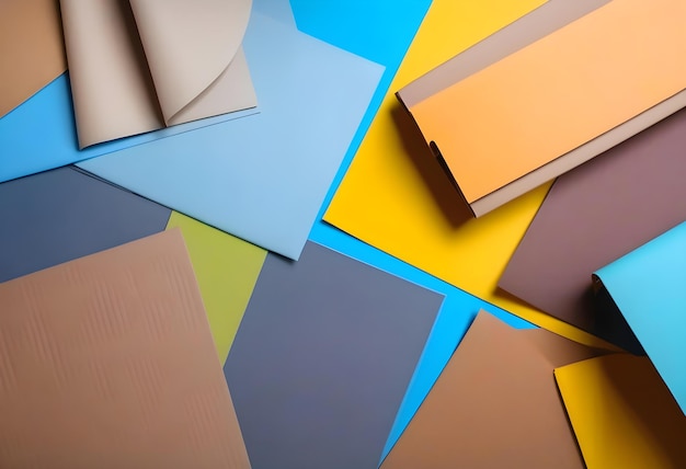 Photo from above layout of colorful cardboard sheets in brown and grey shades
