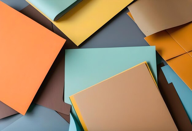 From above layout of colorful cardboard sheets in brown and grey shades