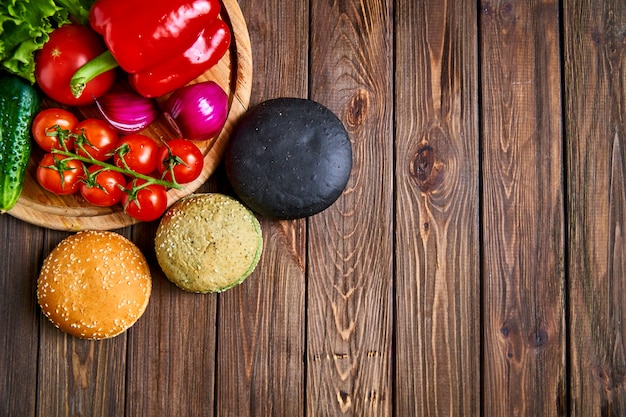 From above shot of buns and vegetables