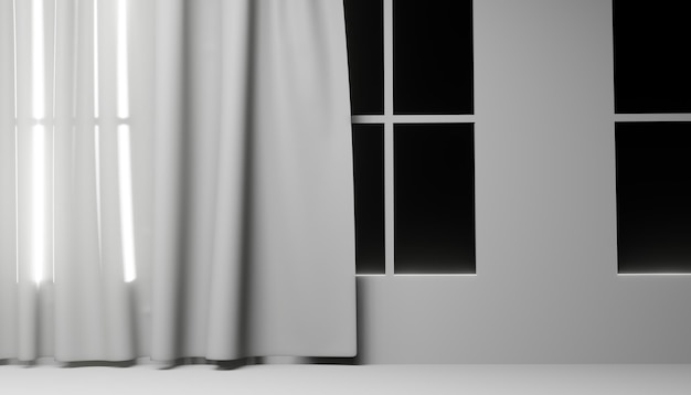 窓とカーテンでフロント3Dレンダリングの背景