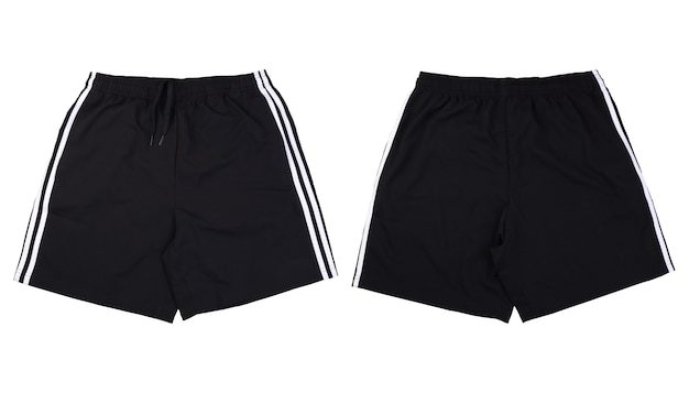 Front and back black running short pants on white background