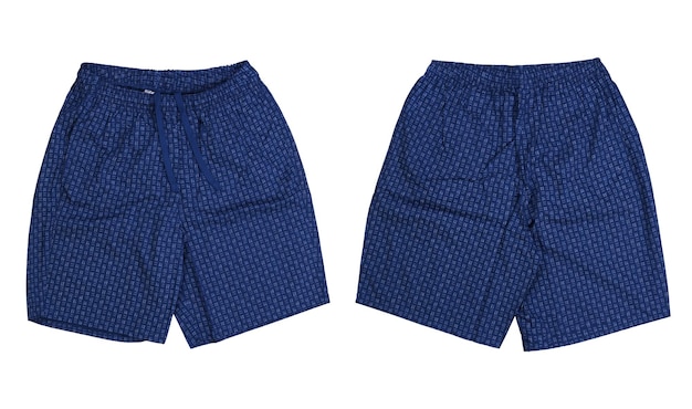 Front and back blue men casual short pants on white background