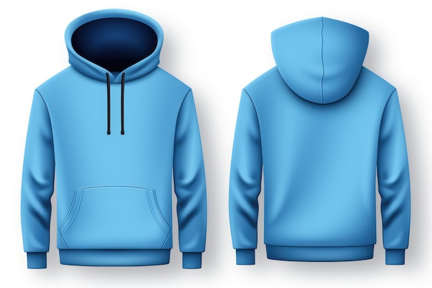 Front and Back of an Editable male blue hoodie