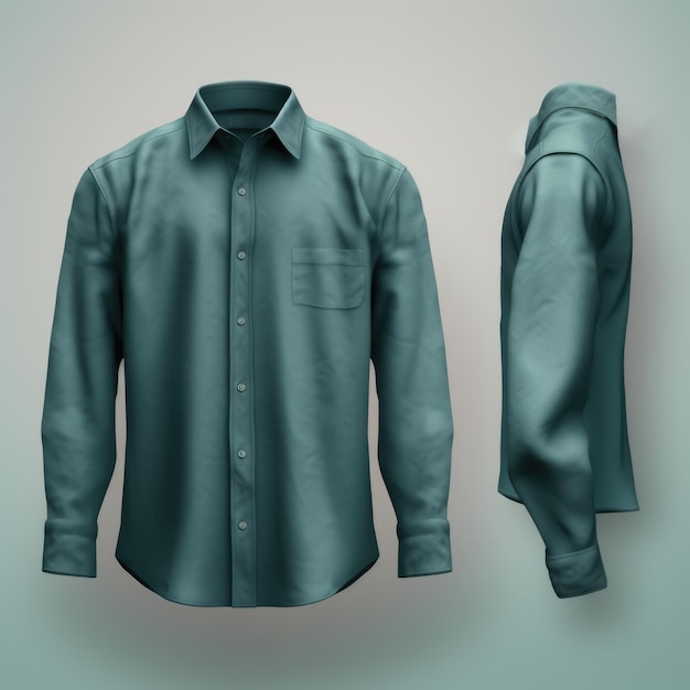 Front and back green shirt on grey background created using generative ai technology