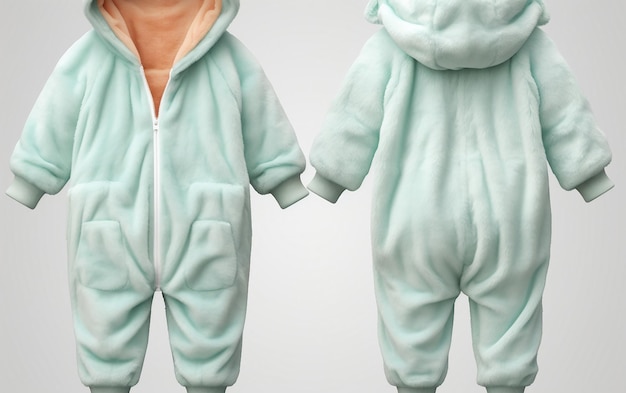 Foto perspettive anteriori e posteriori fleece onesie set