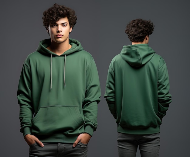 Premium AI Image | Front and back view of a green hoodie mockup for ...