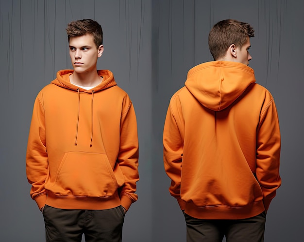 Premium AI Image | Front and back view of an orange color hoodie mockup ...