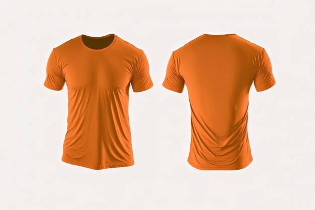 앞면에 스포츠라는 단어가 있는 주황색 티셔츠의 앞면과 뒷면.