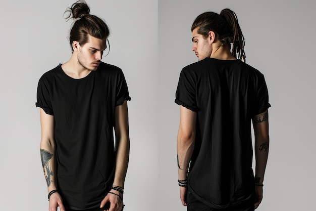 Photo front and back view of a young man in black tshirt