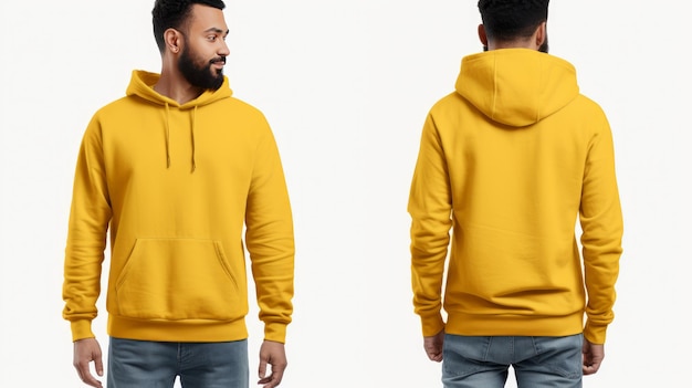 Premium AI Image | Front and back views of a man wearing a yellow ...