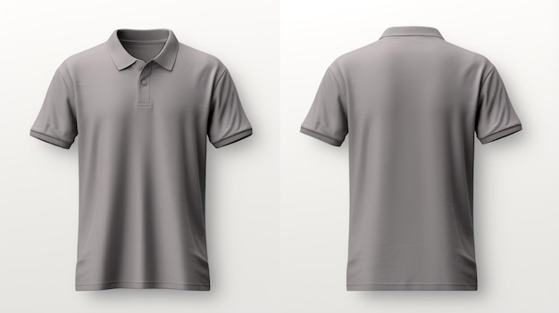 Photo front and back views of a men grey polo shirt apparel mockup isolated on white background
