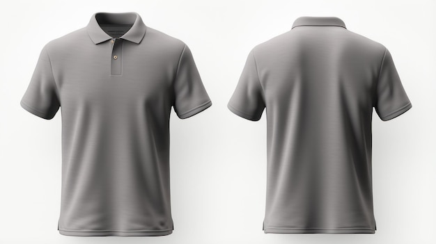 Front and back views of a Men Grey Polo Shirt Apparel mockup isolated on white background