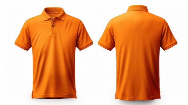 Front and back views of a Men Orange Polo Shirt apparel mockup isolated on white background