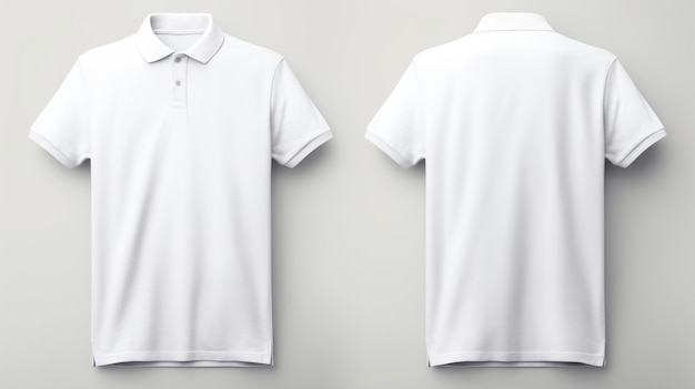 Photo front and back views of a men white polo shirt mockup apparel isolated on white background