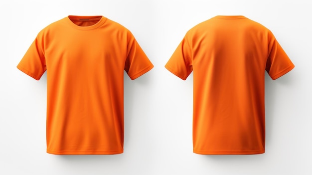Front and back views of a Orange Man Tshrit Apparel mockup isolated on white