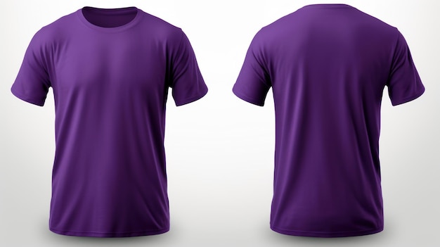 Front and back views of a purple Men Tshrit apparel mockup isolated on white background