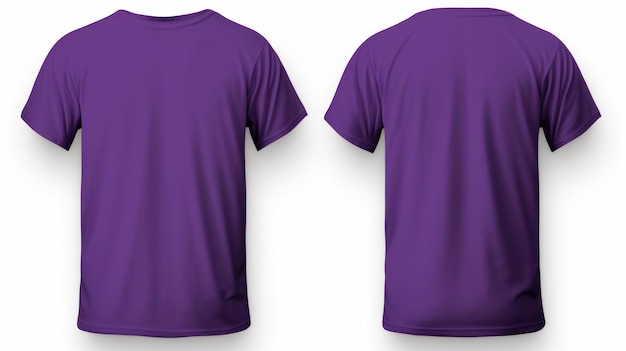 Front and back views of a purple Men Tshrit apparel mockup isolated on white background