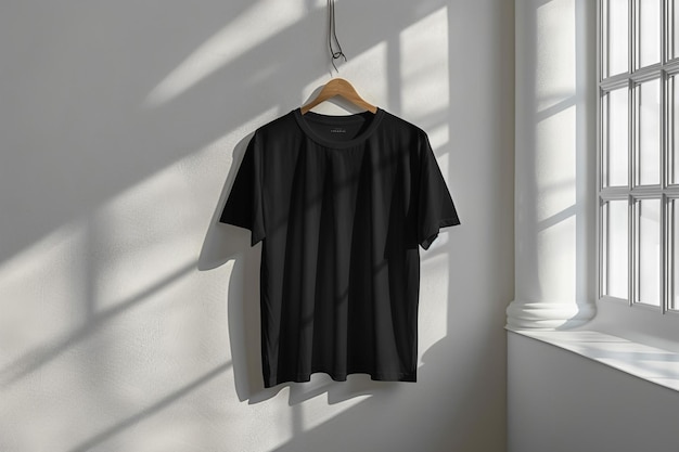 Front back of white plan polo t shirt mockup hanging on wall