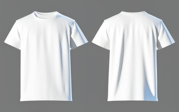 Front and back of a white T shirt on a gray background