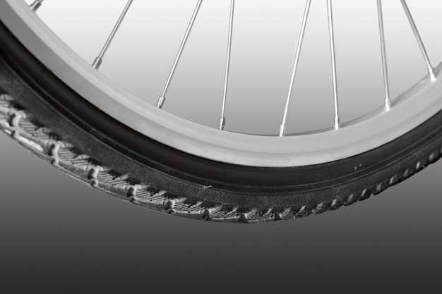 front bicycle wheel closeup isolated on white background
