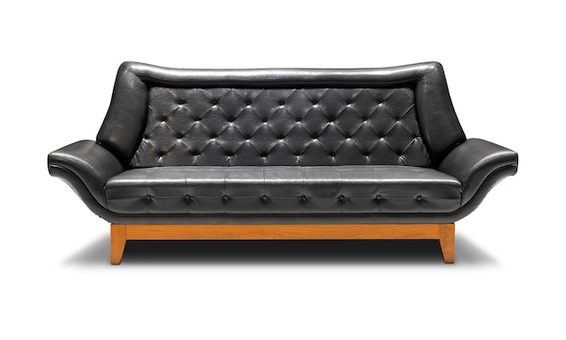 Photo front of black leather sofa isolated on white background