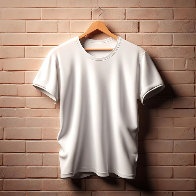 写真 前面は白いtシャツでハンガーテンプレートがありますシャツのモックアップコンセプトはシンプルな衣装でaiが生成します