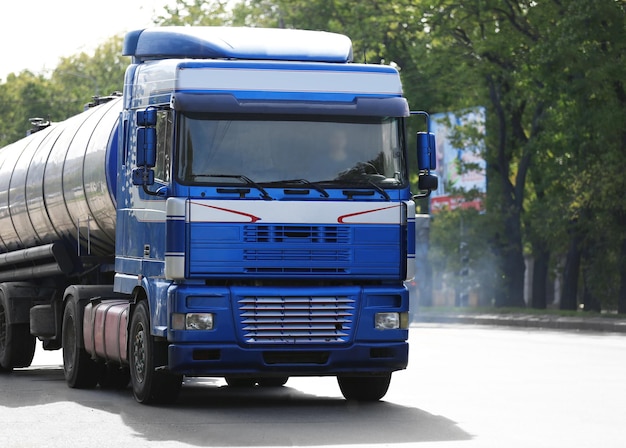 Front of blue American cargo truck