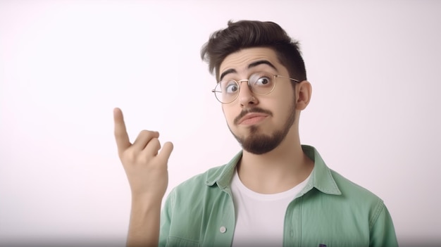 Photo in front of camera a young man explaining