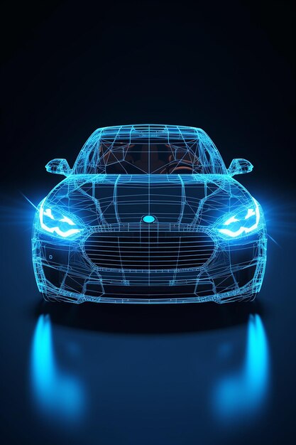 the front of a car with blue lights