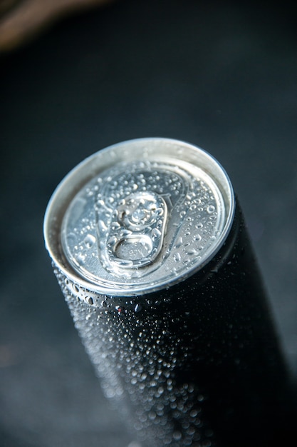 front close view energy drink in can on dark background color soda drink photo darkness