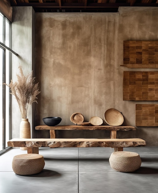 A front desk in a shop modern minimalistic wabi sabi scandinavian