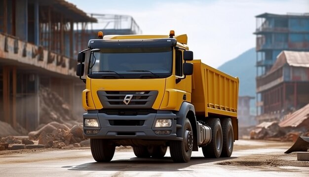 Foto camioncino di scarico anteriore al cantiere