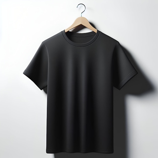 Front Empty Black tshirt with hanger template on white background Ai Generated
