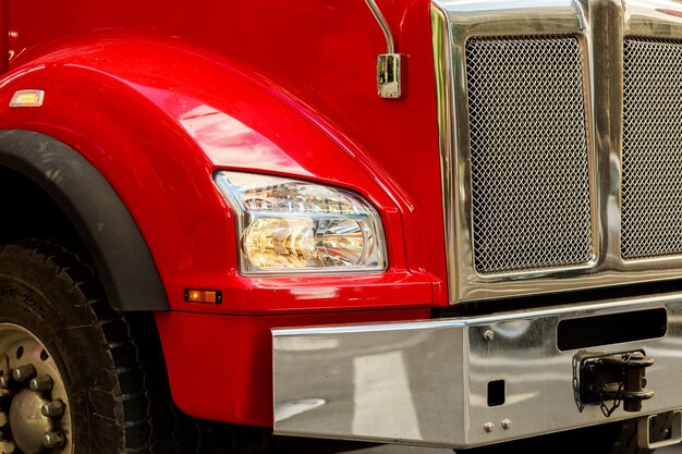 Front end of a semi truck while parked