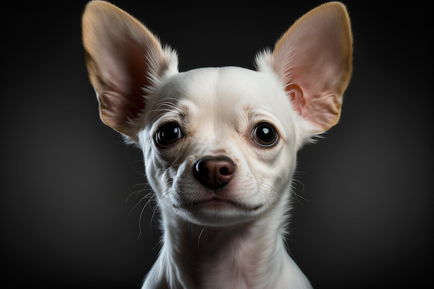 Foto ritratto frontale orizzontale di un cane a pelo corto bianco chiweenie