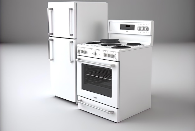 Front image of a white open or closed stove an oven and other kitchen appliances