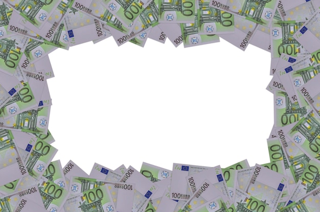 Photo front part of 100 euro banknote closeup with small green details