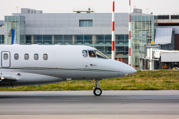 The front of private plane on the taxiway